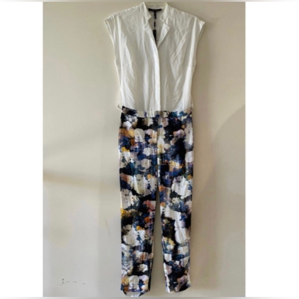 Robert Rodriguez Floral Abstract Print Sleeveless Collared Multicolor Jumpsuit